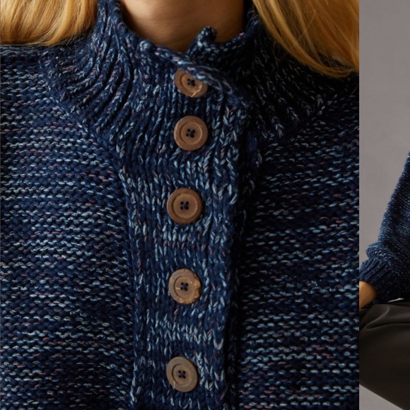 Anthropologie Marled Henley Sweater in Navy Blue - Picture 4 of 13